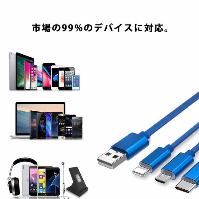 3in1 急速充電 充電ケーブル 3in1巻き取り iPhone 充電 ケーブル USB